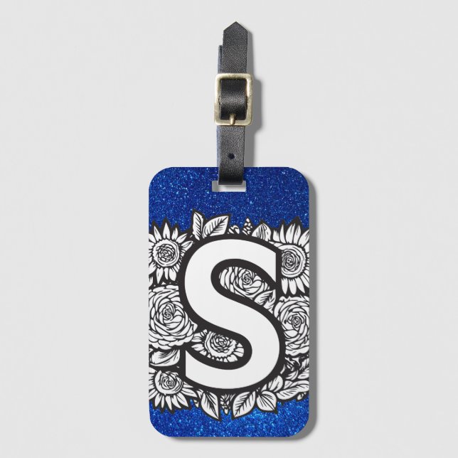 Personalisiert Letter S Glitzer Tattoo-Blume Gepäckanhänger (Vorderseite Vertikal)
