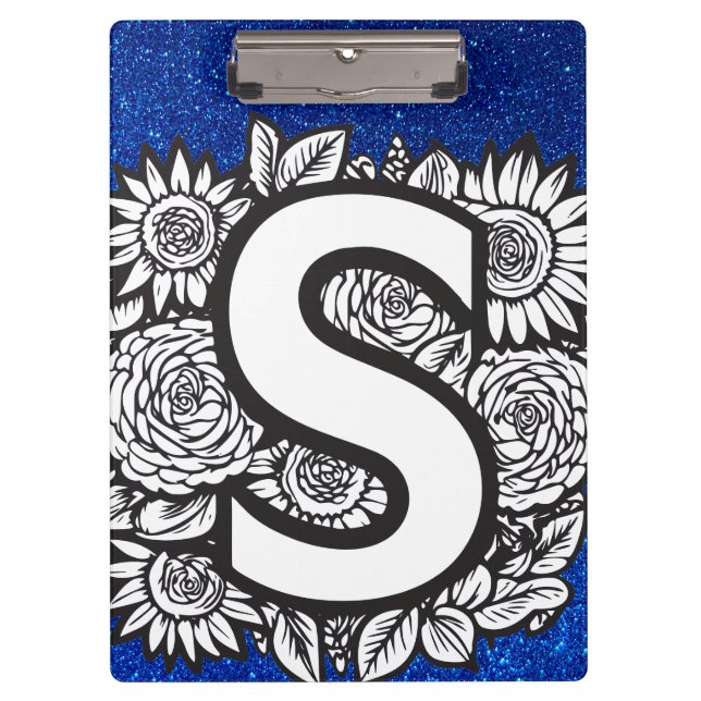 Personalisiert Letter S Glitzer Tattoo-Blume Klemmbrett (Vorderseite)
