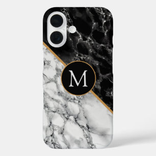 Personalisiert Letter Schwarz-weiß Marble iPhone C 16 Hülle
