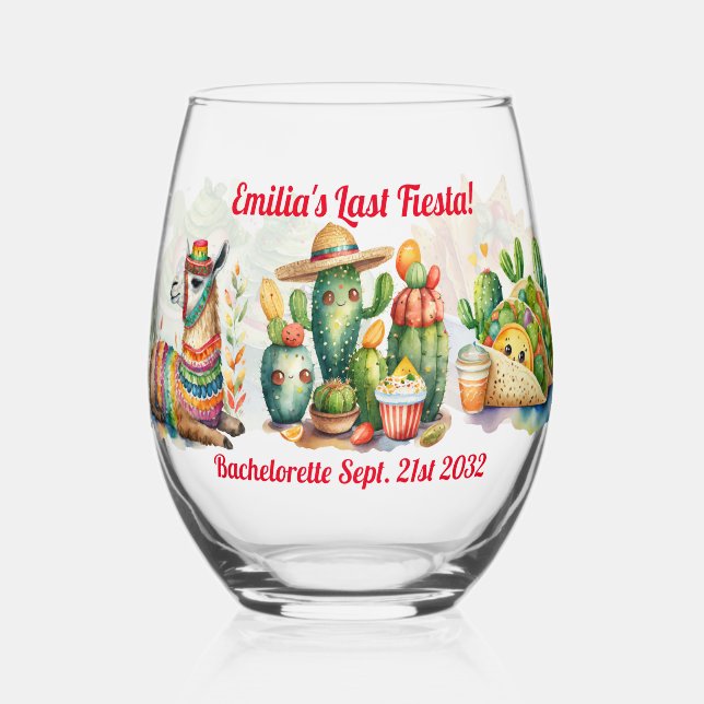 Personalisiert Letzte FIESTA Bachelorette CACTI Ll Weinglas Ohne Stiel (Vorderseite)