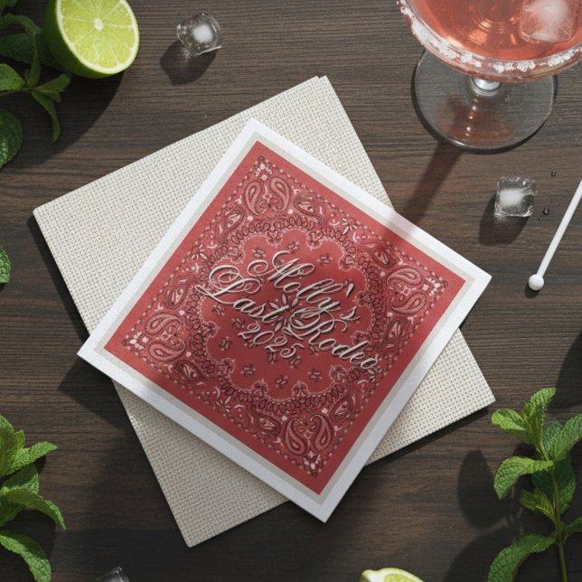 Personalisiert Letzte Rodeo Roter Western Bachelor Serviette (Last Rodeo Red Western Bachelorette Napkins)