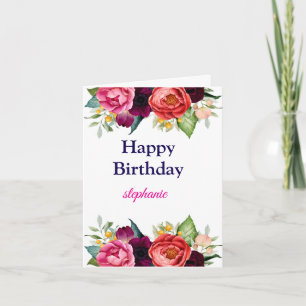 Personalisiert leuchtend rosa Rosen Geburtstag Karte