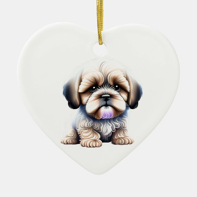 Personalisiert Lhasa Apso Puppy Keramik Ornament (Vorne)