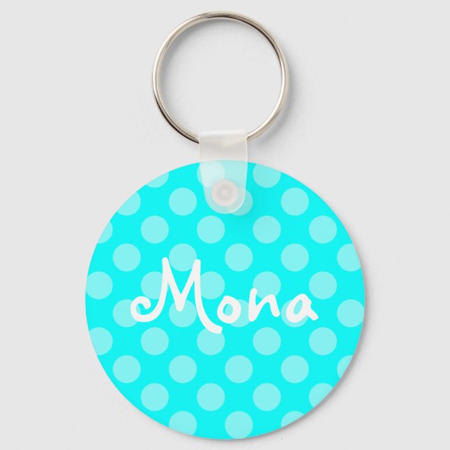 Personalisiert Light Aqua Polka Dot Schlüsselanhänger (Vorderseite)