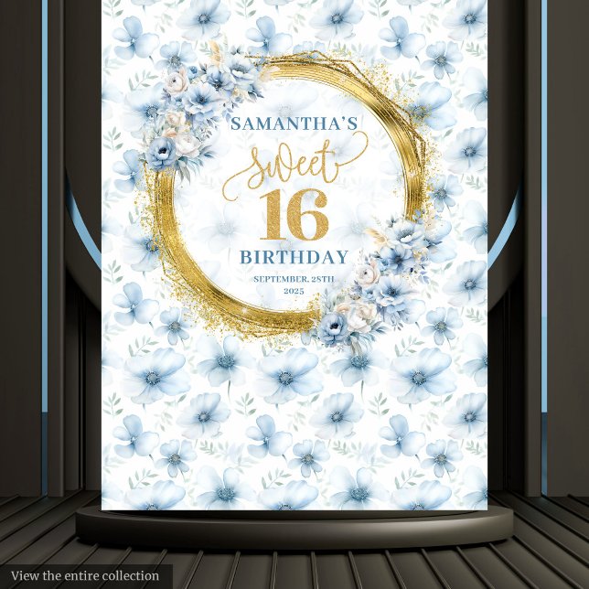 Personalisiert Light Blue 16 . Geburtstag Gold Gli Wandteppich (Personalized Light Blue Sweet Sixteen Gold Glitter Tapestry )