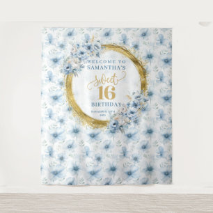 Personalisiert Light Blue 16 . Geburtstag Gold Gli Wandteppich