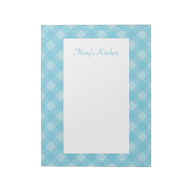 Personalisiert Light Blue Gingham Notepad Notizblock (Rotiert)