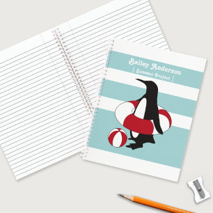 Personalisiert Light Blue Niedliche Pinguin Schwim Notizbuch