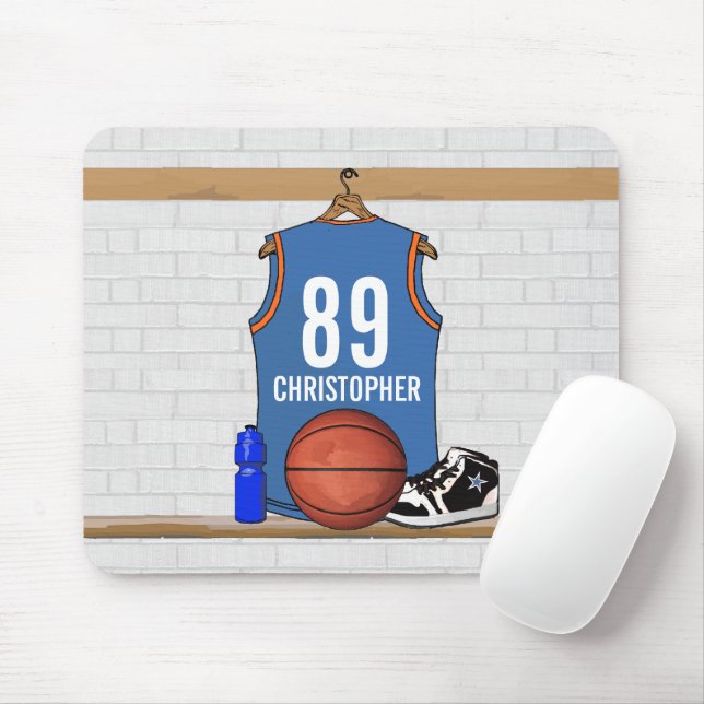Personalisiert Light Blue Orange Basketball Jersey Mousepad (Mit Mouse)