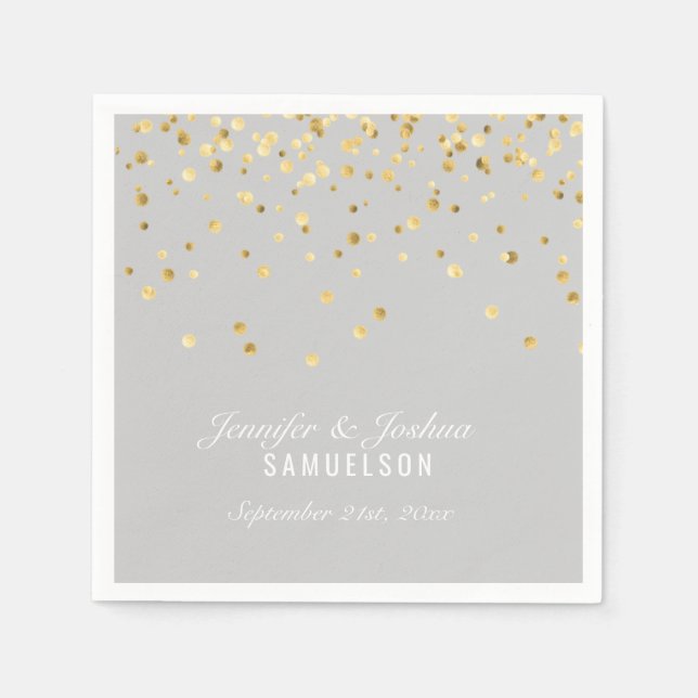 Personalisiert LIGHT GRAY Gold Confetti Wedding Serviette (Vorderseite)