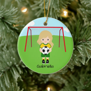 Personalisiert Light Hair Soccer Girl Weihnachten Keramik Ornament