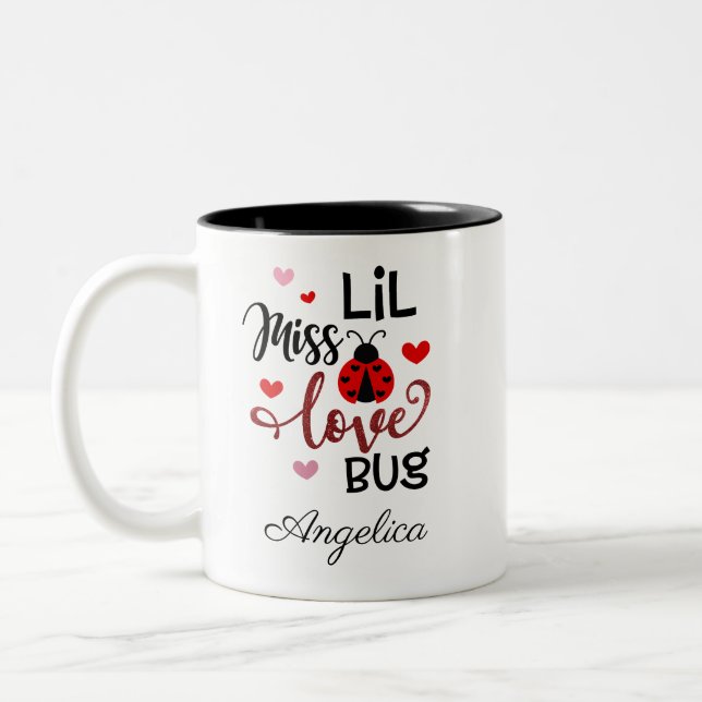 Personalisiert Lil Miss Liebe Bug Zweifarbige Tasse (Links)