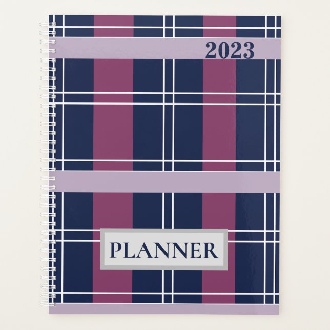 Personalisiert Lila Blue Tartan Kariert 2023 Plane Planer (Vorderseite)