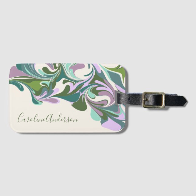 Personalisiert Lila Green Abstrakt Bridal Gefallen Gepäckanhänger (Vorderseite (Horizontal))