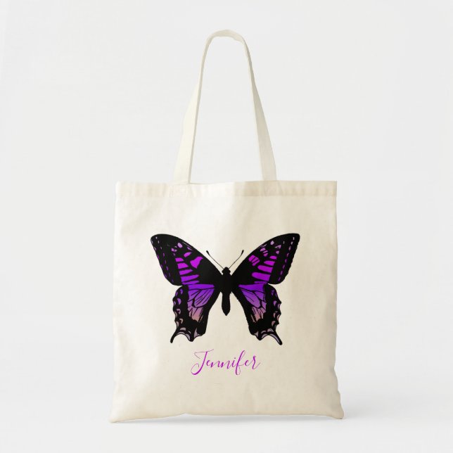 Personalisiert Lila Ombre Wing Butterfly Tragetasche (Vorne)