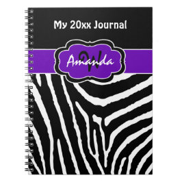 Personalisiert Lila Schwarz-weißes Zebra Journal 2 Notizblock