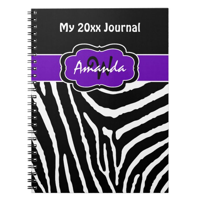 Personalisiert Lila Schwarz-weißes Zebra Journal 2 Notizblock (Vorderseite)