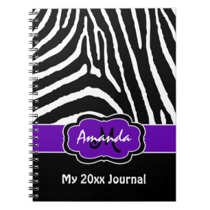 Personalisiert Lila Schwarz-weißes Zebra Journal Notizblock