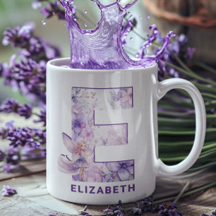 Personalisiert Lilac Fairy Monogram E Kaffeetasse