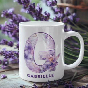 Personalisiert Lilac Fairy Monogram G Kaffeetasse