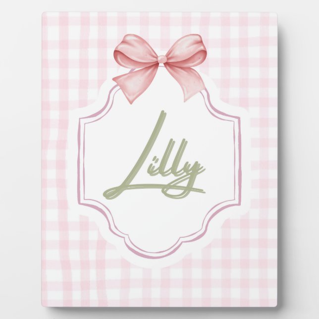 Personalisiert Lilly Baby Girl Kinderzimmer Bow&Gi Fotoplatte (Vorderseite)