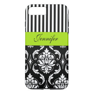 PERSONALISIERT LIME GRÜN, SCHWARZ DAMAST GESTREIFT Case-Mate iPhone HÜLLE