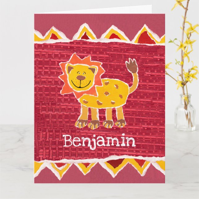 Personalisiert Lion Collage Print Birthday Card Karte (Gelbe Blume)