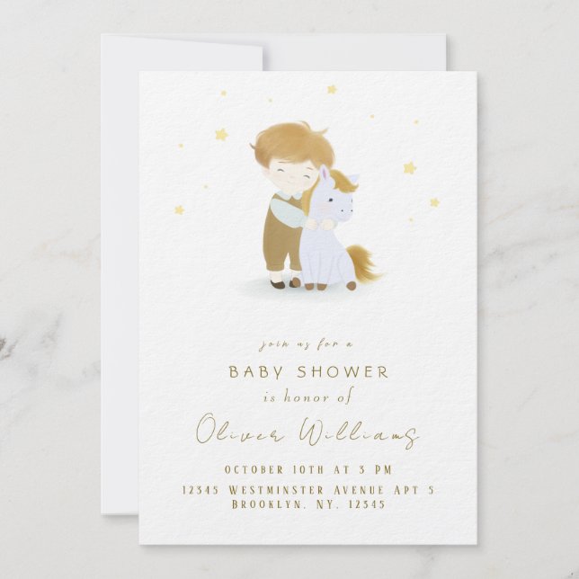 Personalisiert Little Boy a Pony Baby Dusche Einladung (Vorderseite)