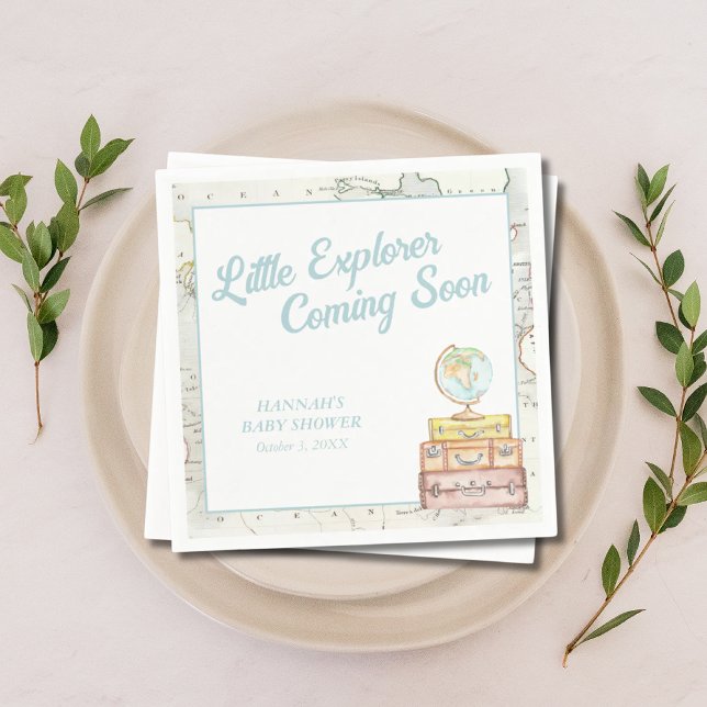 Personalisiert Little Explorer Kinderdusche Napkin Serviette (Personalized Little Explorer Baby Shower Napkins)