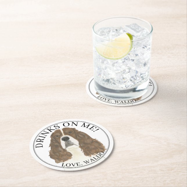 Personalisiert Liver White English Springer Spanis Runder Pappuntersetzer (Vor Ort)