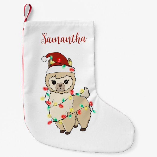Personalisiert Llama Christmas Lights Trendy Kleiner Weihnachtsstrumpf (Vorderseite)