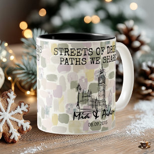Personalisiert London Memory - Line Art Sehenswürd Zweifarbige Tasse