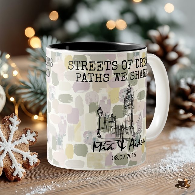 Personalisiert London Memory - Line Art Sehenswürd Zweifarbige Tasse (Von Creator hochgeladen)