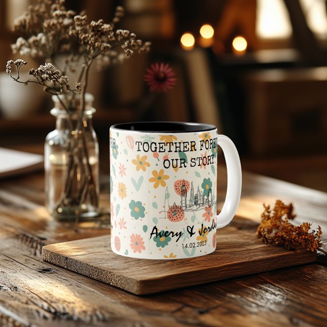Personalisiert London Memory - Line Art Sehenswürd Zweifarbige Tasse (Von Creator hochgeladen)