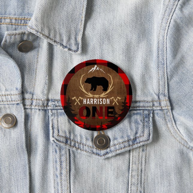 Personalisiert Lumberjack Erster Geburtstag Holz K Button (Beispiel)
