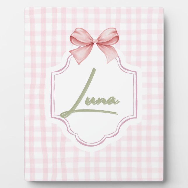 Personalisiert Luna Baby Girl Kinderzimmer Bow & G Fotoplatte (Vorderseite)