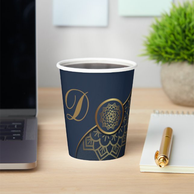 Personalisiert Luxury Gold Mandala Art Blue Pappbecher (InSitu)