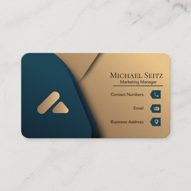 Personalisiert Luxus Aquamarin Blau und Gold Visitenkarte (Vorderseite)