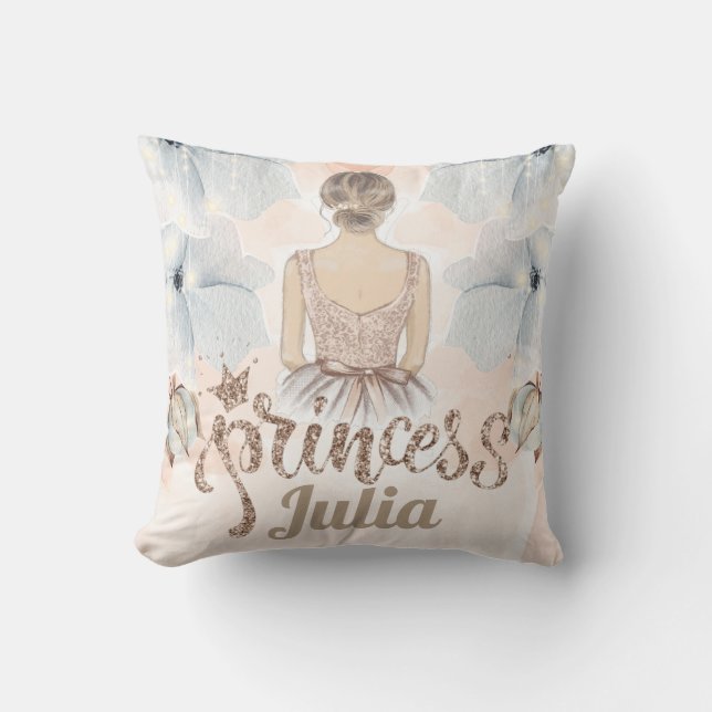 Personalisiert Luxus Princess Beige Glitzer Kissen (Vorderseite)