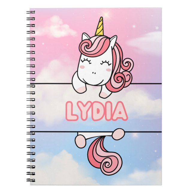 Personalisiert Lydia Unicorn Girlie Notebook Notizblock (Vorderseite)