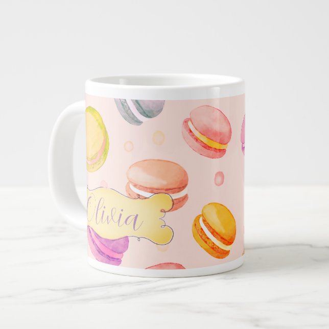 Personalisiert Macarons Aquarellfarben-Tasse Jumbo-Tasse (Vorderseite Links)