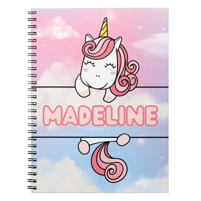 Personalisiert Madeline Unicorn Girlie Notebook Notizblock (Vorderseite)