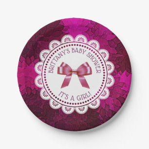 Personalisiert Magenta Girl's Baby Shower Plate Pappteller
