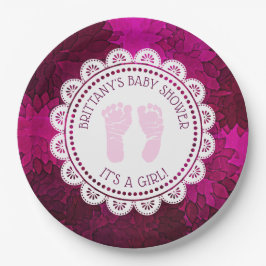 Personalisiert Magenta Girl's Baby Shower Plate Pappteller