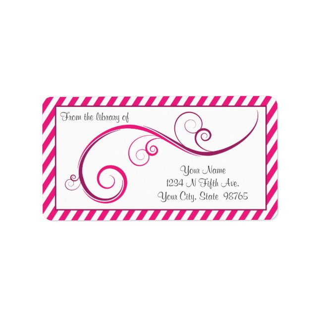 Personalisiert Magenta Swirl Buchzeichen Adressaufkleber (Vorne)