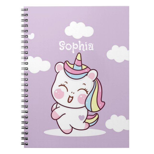 Personalisiert Magical Kawaii Whimsical Unicorn Notizblock (Vorderseite)