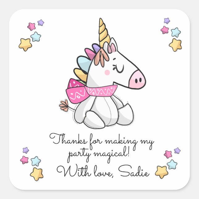 Personalisiert Magical Stuffe Unicorn Vielen Dank Quadratischer Aufkleber (Vorderseite)