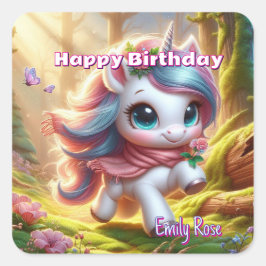 Personalisiert Magical Unicorn Geburtstagsaufklebe Quadratischer Aufkleber