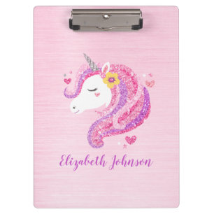 Personalisiert Magisch rosa Glitzer Einhorngesicht Klemmbrett
