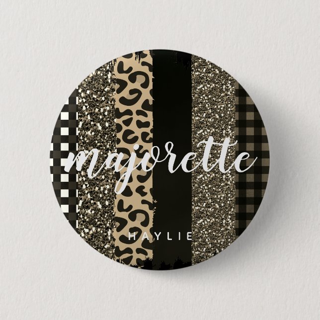 Personalisiert Majorette Imitate Cheetah und Glitz Button (Vorderseite)